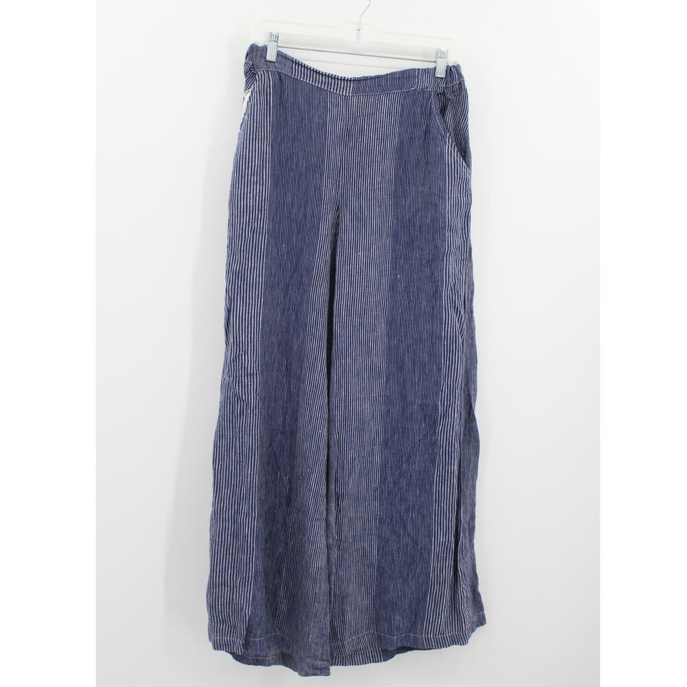 CP Shades Blue Stripe Wide-Leg Linen Palazzo Pants Pul On Small